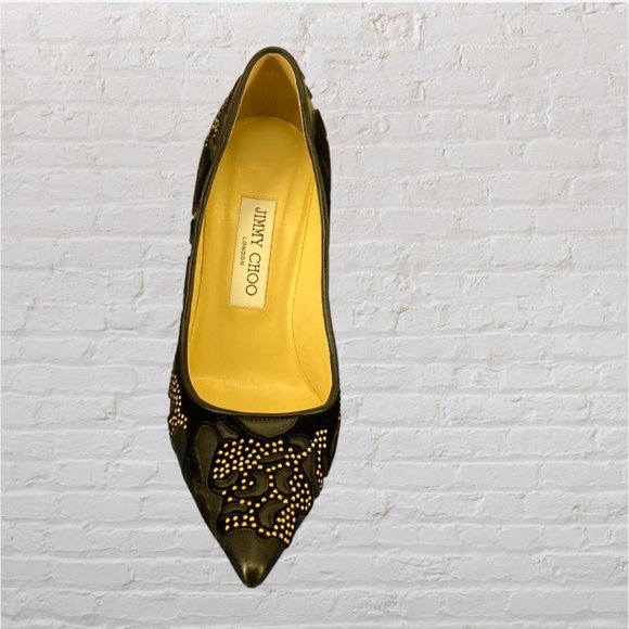 NEW JIMMY CHOO -- Stiletto Heels, Black, "Abel," Leather w/Gold Studs, Evening - Picture 5 of 15